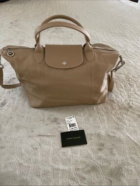 NEW Longchamp Leather Shoulder Tote in Beige